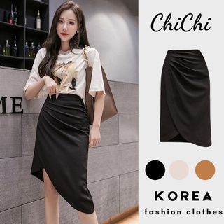Chân váy Midi dài xẻ tà  chữ a nhún eo giấu bụng có 3 màu phong cách Hàn Quốc VD9