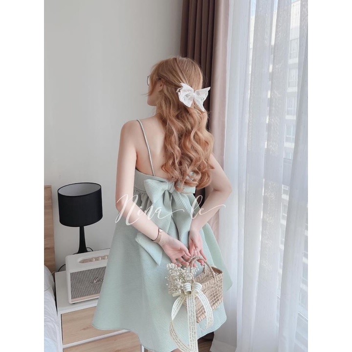 Váy bầu cute 2 dây phối nơ lưng cực xinh- đầm bầu maxi mặc hè mát mịn- Trendy hè 2022