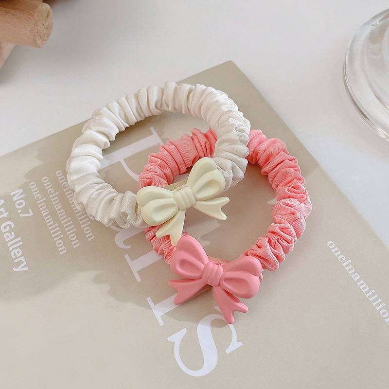 Cột tóc vải scrunchies hàn quốc kèm nơ HỒNG KEM dễ thương S19