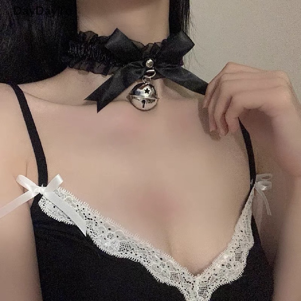 DayDayTo New Adjustable Lace Choker with Bell Sweet Cute Gothic Choker Necklaces Collar .