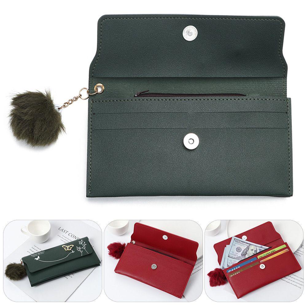 Ví Da Pu Cầm Tay Đính Bóng Lông Và Con Bướm Thời Trang