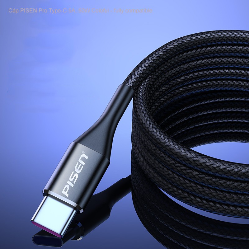 Cáp PISEN Pro Type-C 5A, 50W fully compatible - Coloful - (LS-TC09-2000 ) - Hàng chính hãng