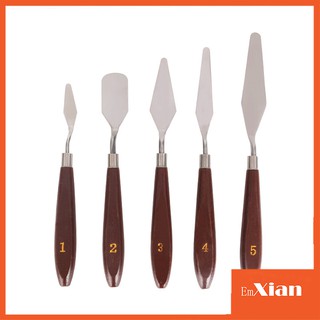 [GIÁ SALE] Bộ 5 Bay Cán Gỗ Màu Nâu Dùng Trộn Màu Vẽ (B37)