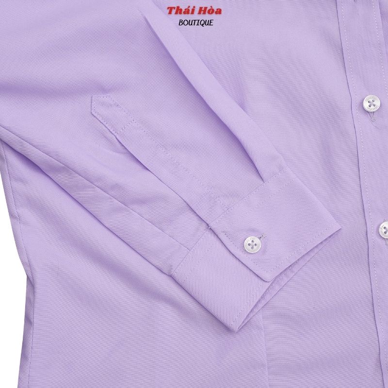 Áo sơ mi nữ dài tay công sở đẹp kiểu dài tay màu tím vải cotton trơn mềm Thái hoà 047-08-01
