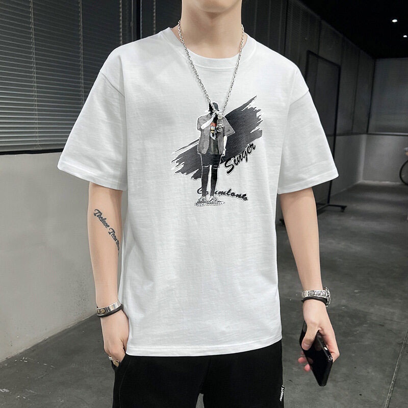 Áo Thun Tay Ngắn Dáng Rộng Chất Liệu Cotton Mỏng Phong Cách Hàn Quốc Thời Trang Mùa Hè Cho Nam