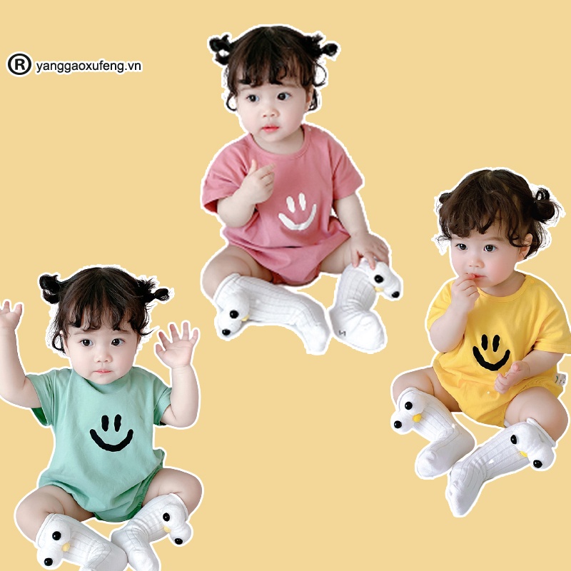 Áo liền quần in họa tiết mặt cười thời trang mùa hè đáng yêu dành cho trẻ sơ sinh