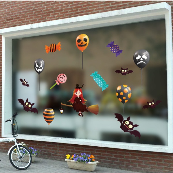 Decal trang trí tường - Cô gái phù thủy trẻ cùng những chiếc bong bóng ma quái