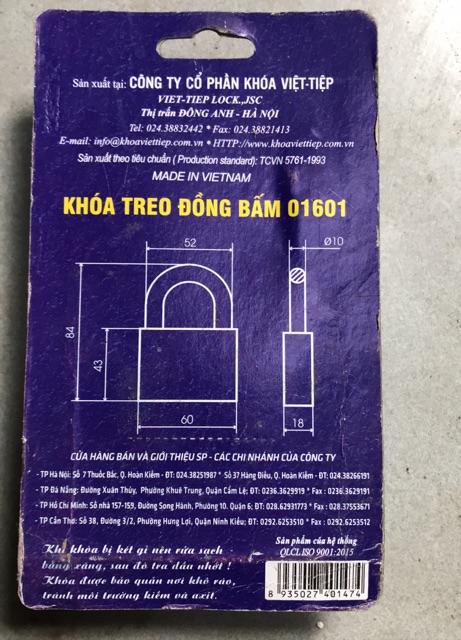 Khoá treo đồng bấm Việt Tiệp