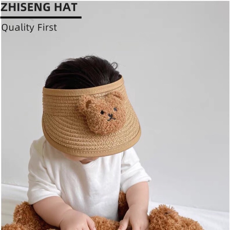 Mũ cói nửa đầu đính gấu cute cho bé 1-4 tuổi dễ gấp gọn MB21