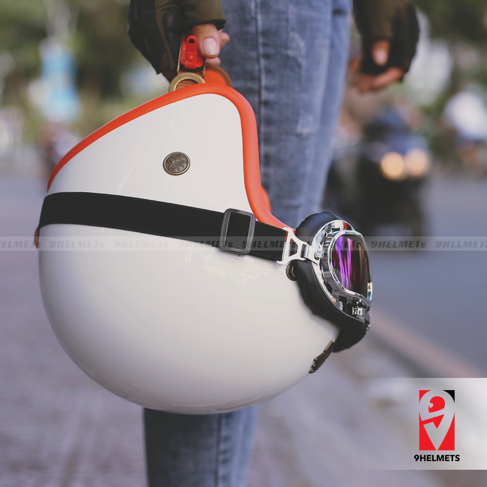 NÓN 3/4 ROYAL M20B - TRẮNG BÓNG LÓT CAM