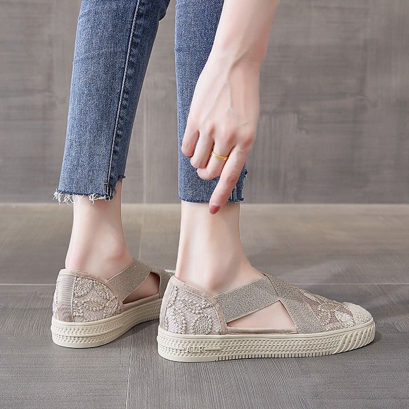 Giày Lười Đế Mềm Phối Lưới Dây Đan Chéo Phong Cách Xiaoxiang