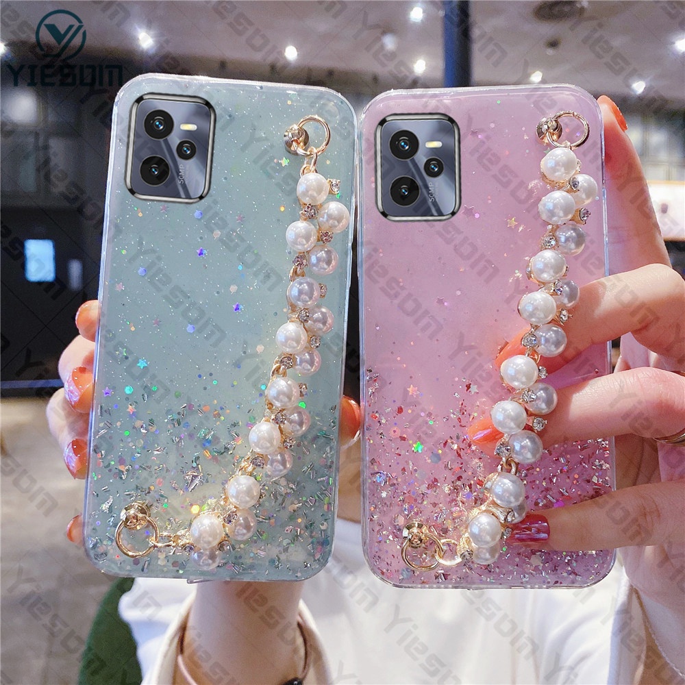 Sang Trọng ​Ốp Điện Thoại Silicon Mềm Trong Suốt Đính Kim Tuyến Kèm Dây Đeo Cho Realme 9i 8i C35 C21Y C25Y C21 C20 C11 2021