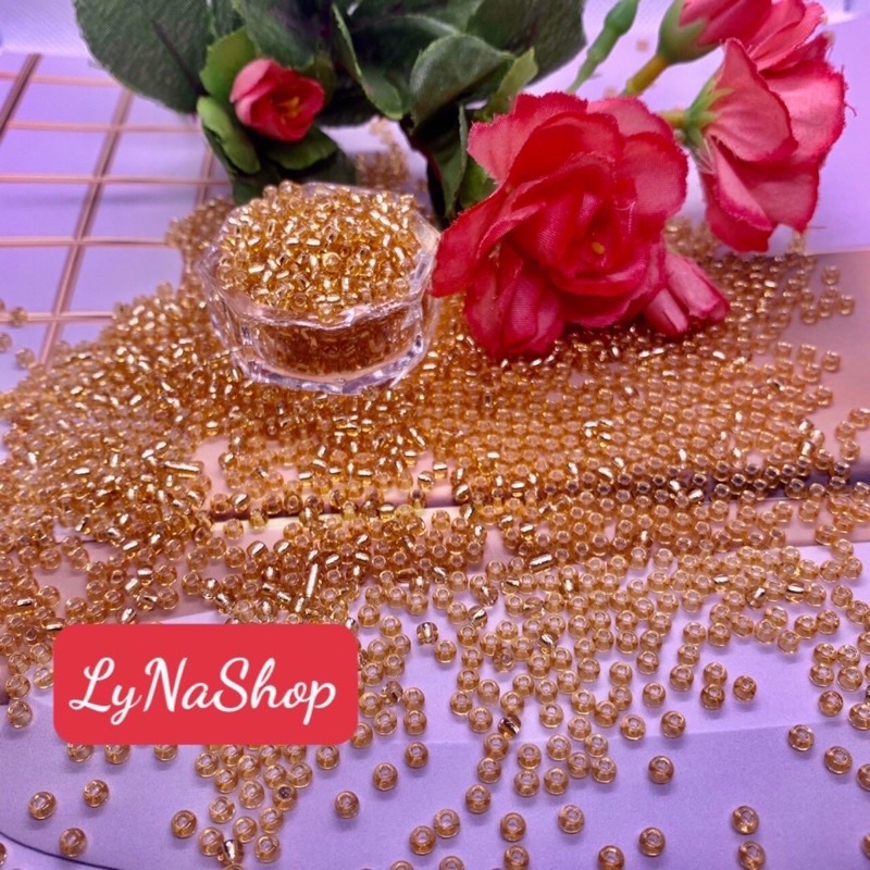 15gr Hạt cườm thuỷ tinh trong suốt nhuộm lõi bạc 2,3,4mm sét 15gr