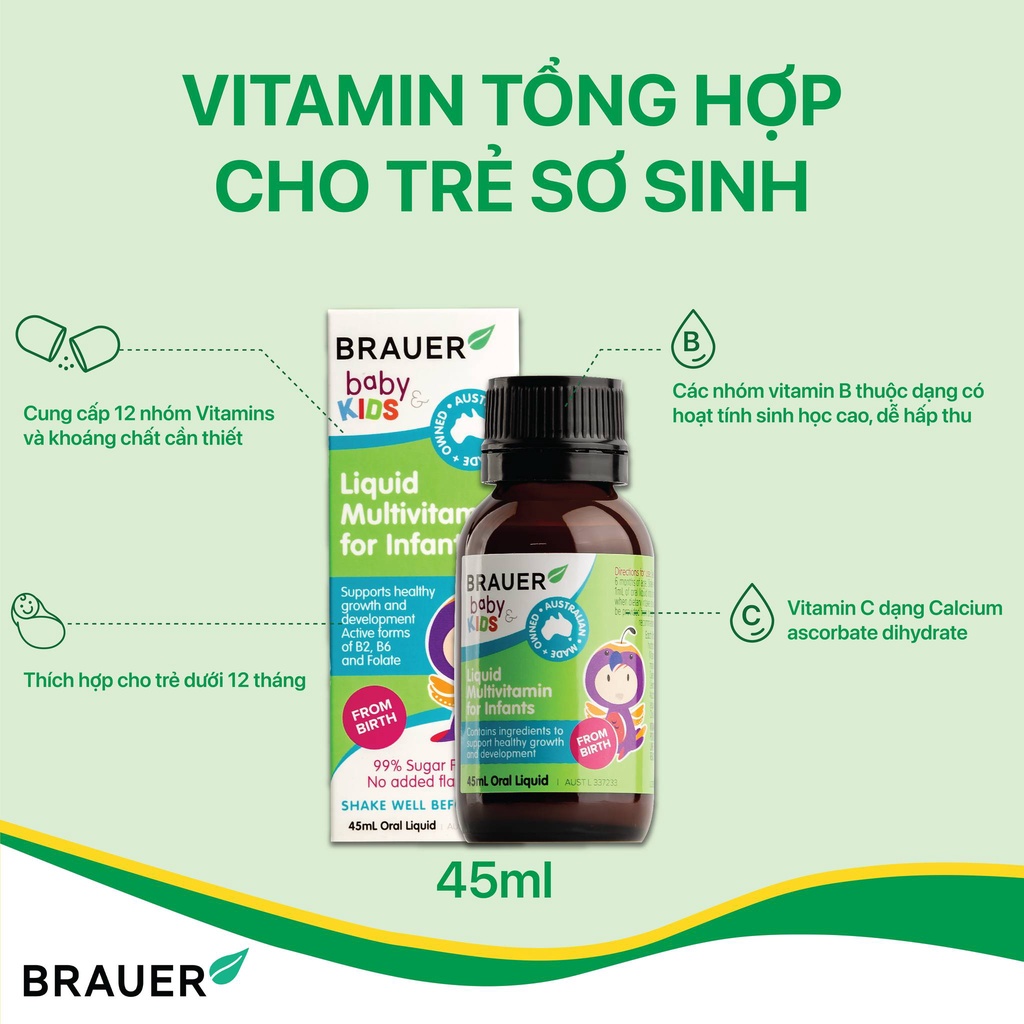 Vitamin tổng hợp Brauer Baby Kids 45ml cho trẻ sơ sinh 0-12 tháng tuổi - QT293