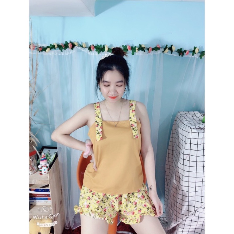 Đồ Mặc Nhà 2 Dây Bản To Kèm Đùi Cho Nữ Cực Dễ Thương Sét Đồ Nữ  Sexy Đi Biển Tắm Mát mẫu mới