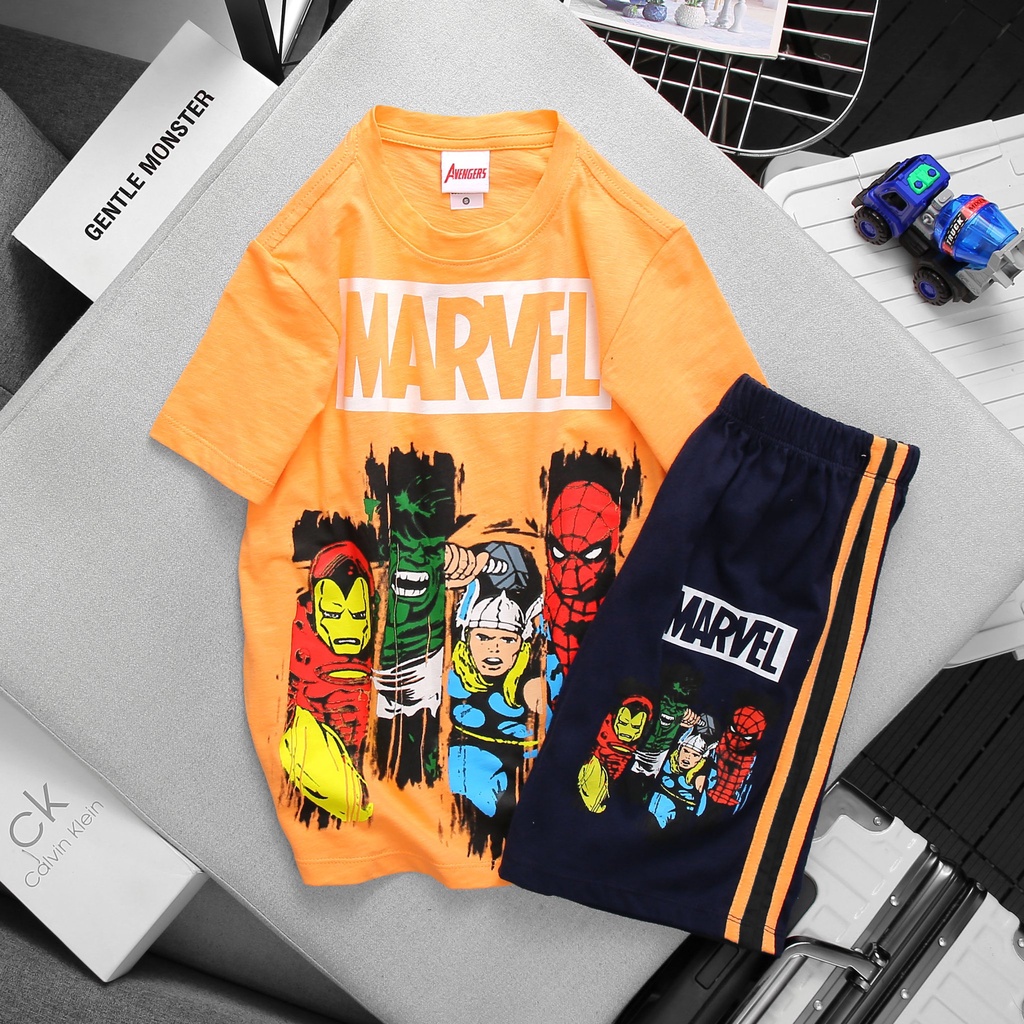 Bộ quần áo bé trai siêu anh hùng MARVEL, set bộ thun cotton người nhện siêu nhân size đại