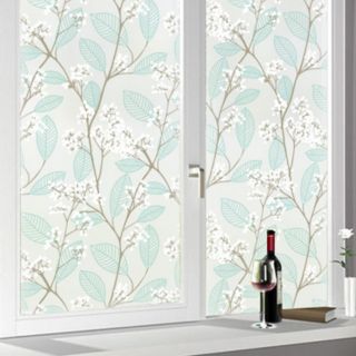 Decal Giấy Dán Kính Hoa lá xanh keo sẵn khổ 45cm