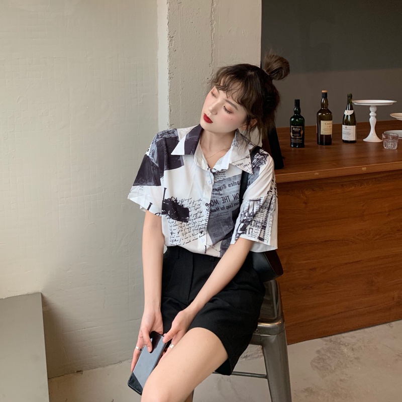 Áo Sơ Mi Tay Ngắn In Họa Tiết Cổ Điển Thời Trang Cho Nữ