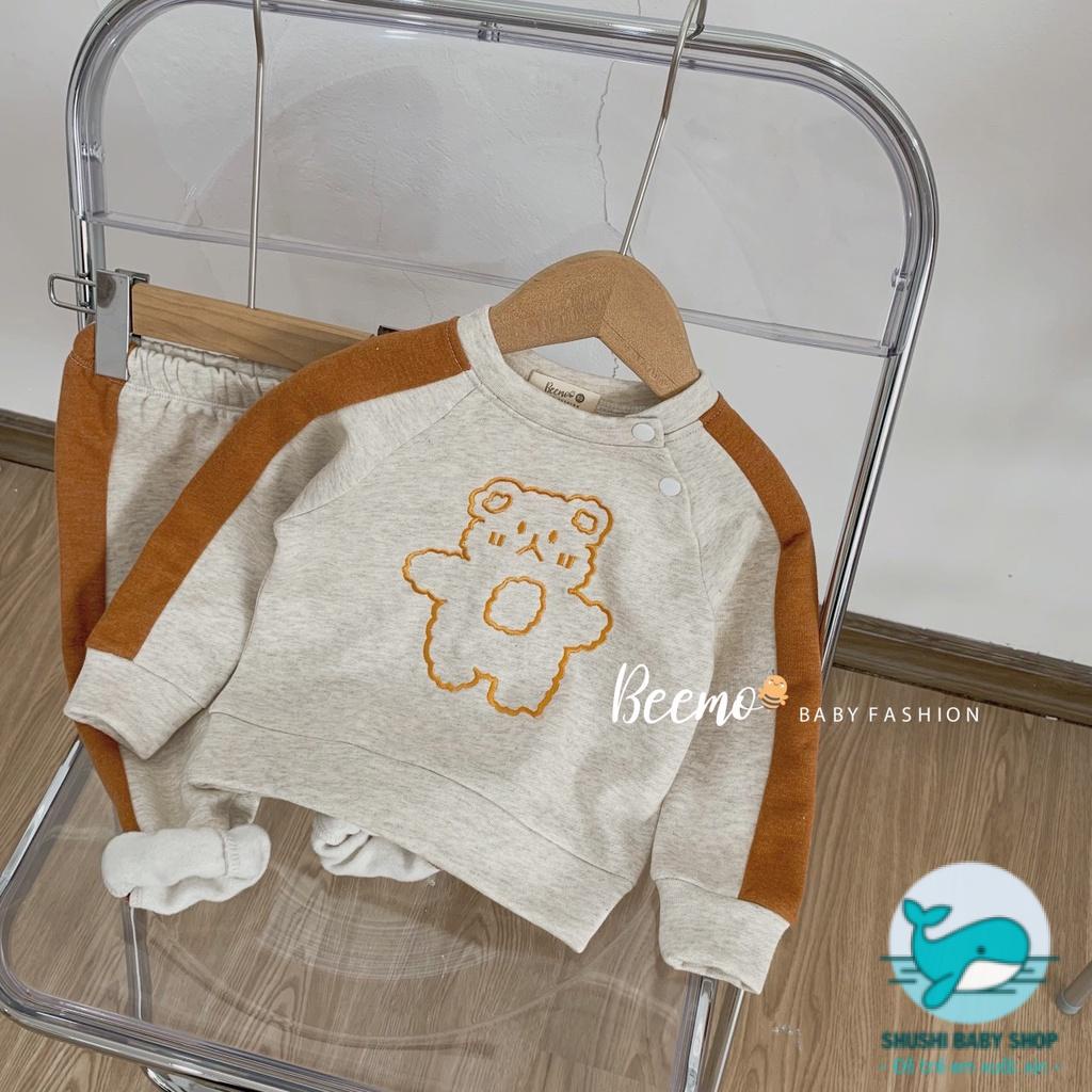 [Có sẵn] [Ảnh thật] Bộ Nỉ Cotton Bé Trai Bé Gái Thêu Gấu Hàn Quốc Beemo Cực Ngầu