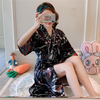 Đầm Ngủ Kimono Lụa Lạnh Thiết Kế Plus Size 500 +