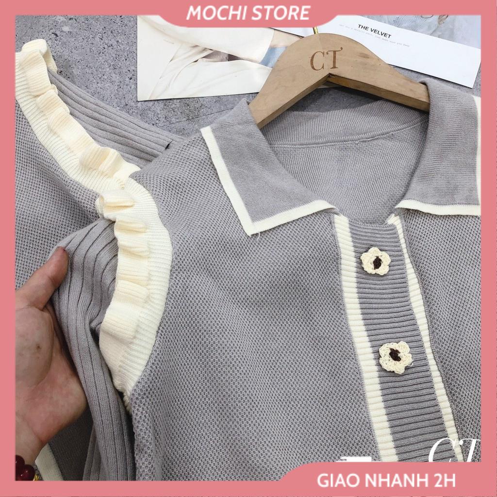 Áo Khoác Cardigan Cổ Bẻ, Áo Len Xám Ghi Bèo Vai Phối Túi Đính Nút Hoa Cúc Hàng Quảng Châu Cao Cấp Siêu Đẹp. | BigBuy360 - bigbuy360.vn