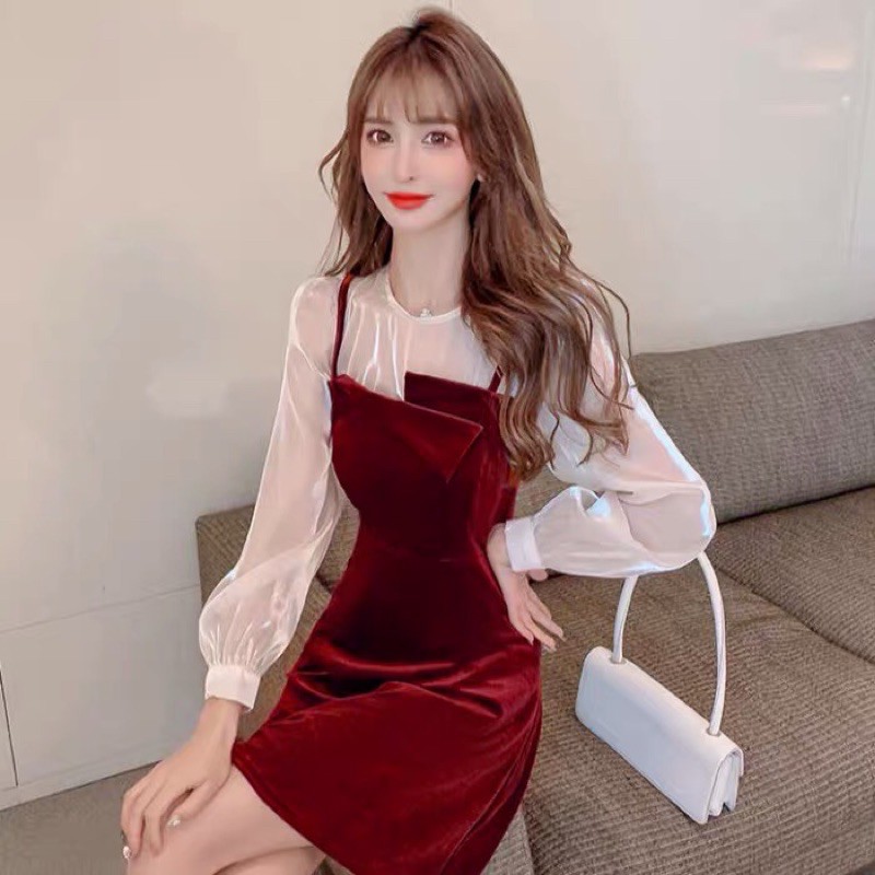 D35 Váy Nhung Giả Yếm Quảng Châu Cho Con Bú