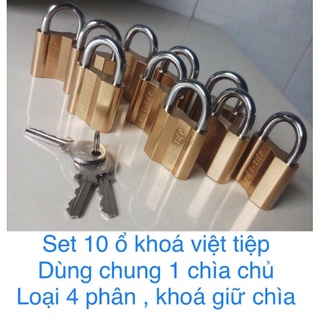 Combo 10 ổ khoá việt tiệp dùng chung 1 chìa chủ ( loại 4 phân , khoá giữ chìa , có 5 chìa sơ cua )