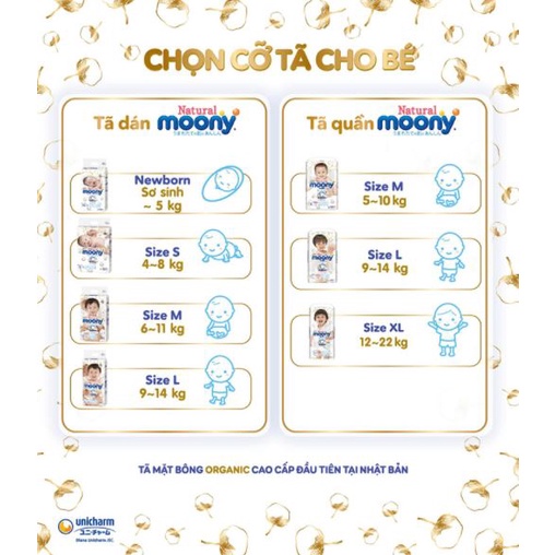 Tã Dán MOONY NATURE Nội Địa Nhật NB63-S58-M46-L38