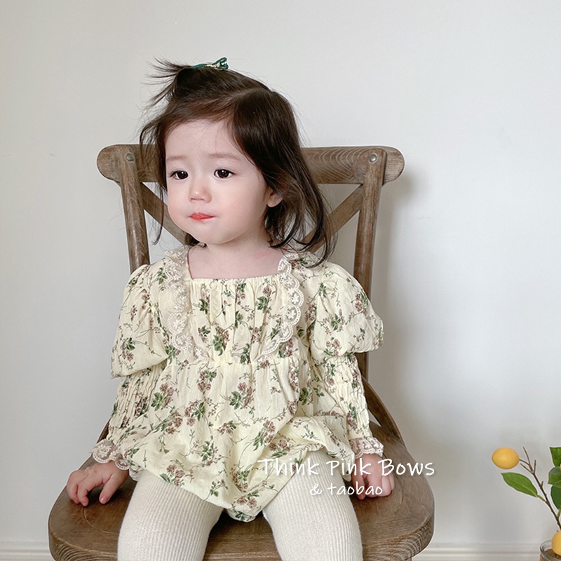 Áo Liền Quần Dài Tay In Hoa Nhỏ Phong Cách Mới Mùa Xuân Cho Trẻ Em