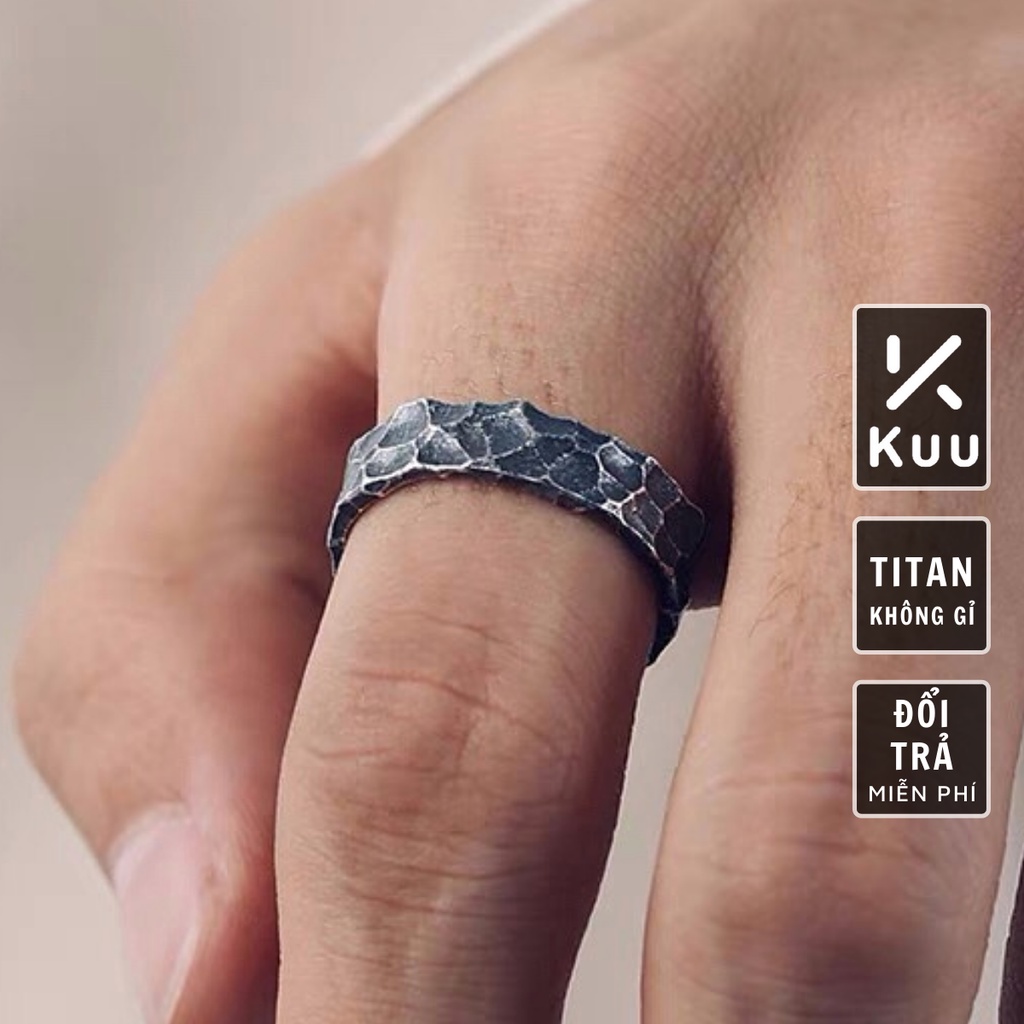 Nhẫn nam nữ tròn unisex Kuu Studio màu bạc thời trang đơn giản chất Titan đẹp không gỉ - Nhẫn Rock