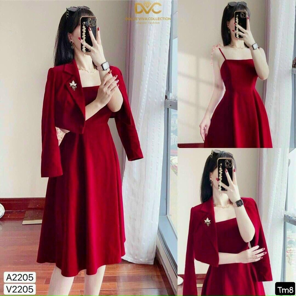 Đầm Đồ Đẹp ⚡𝙎𝙄𝙀̂𝙐 𝙎𝘼𝙇𝙀⚡ Set Bộ Đầm Dáng Xòe 2 Dây Kèm Áo Khoác Dài tay - 78078
