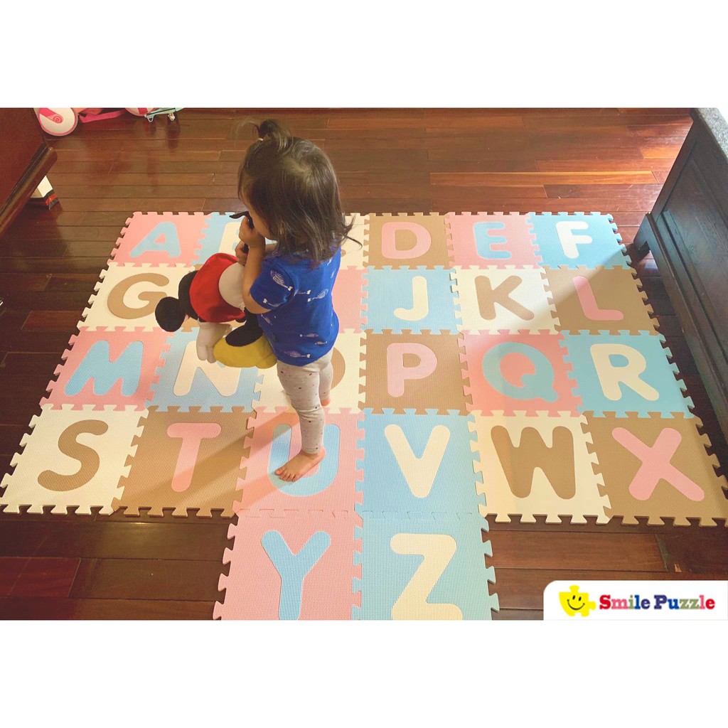 THẢM CHƠI CHO BÉ - KHÔNG MÙI-chữ cái Pastel 26 miếng,1,2mx1,8m - SMILE PUZZLE- TIÊU CHUÂN CHÂU ÂU