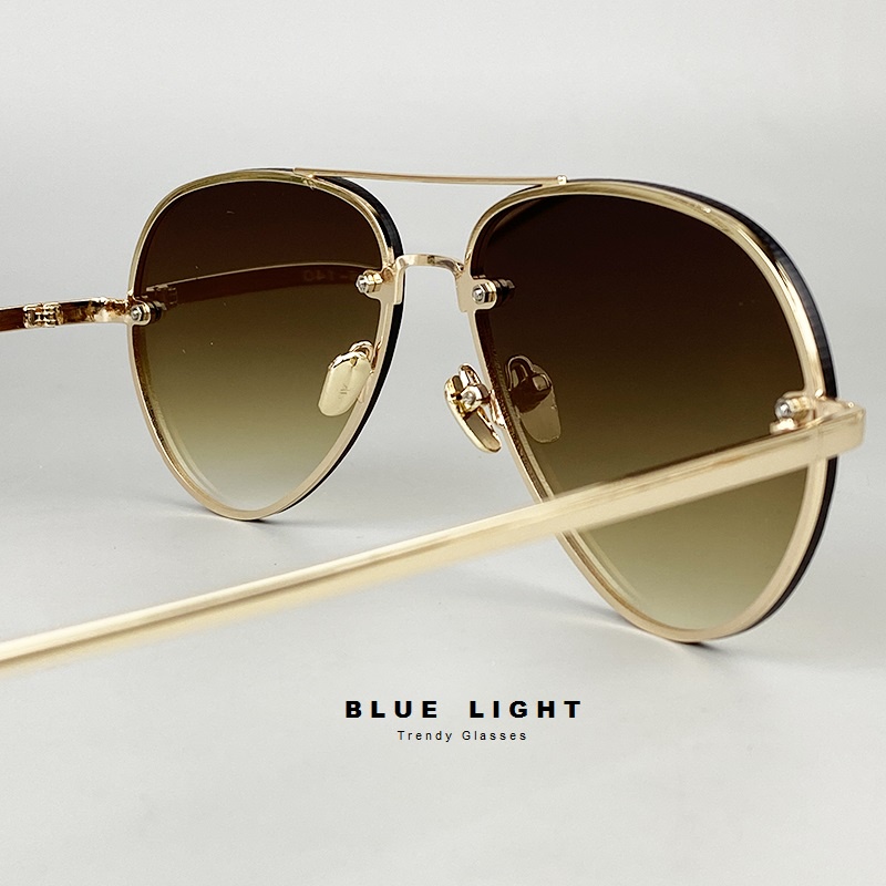 Kính Mát, Kính Râm Nam Nữ, Mắt Phi Công Gọng Khoan Càng Kim Loại Vàng, Xanh Ngọc Hàn Quốc - BLUE LIGHT
