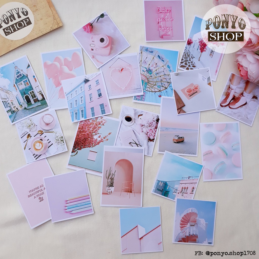 Set 21 sticker nhãn dán ảnh phong cách Instagram (Màu Hồng) trang trí Scrapbook/Planner