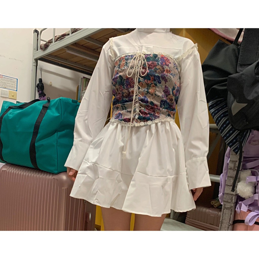 [Sẵn Hàng]♥️Set Áo Corset Victorian+Đầm,Váy Trắng(ảnh thật)Size S-&gt;XL Hoa Tiết Cổ Điển Vintage