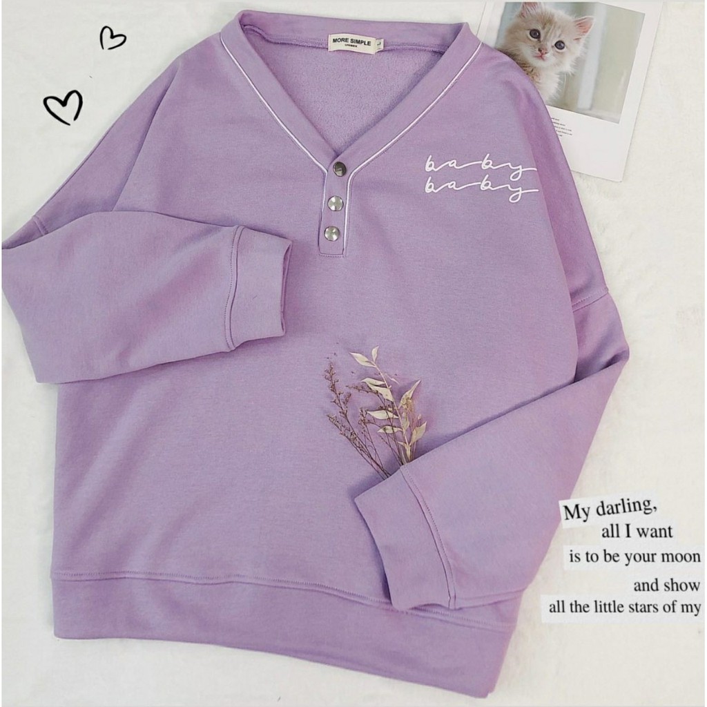 Áo Khoác Sweater Nỉ BABY Viền Cổ Phối Nút Tay Dài Form Rộng Ulzzang (Ảnh Thật) | WebRaoVat - webraovat.net.vn