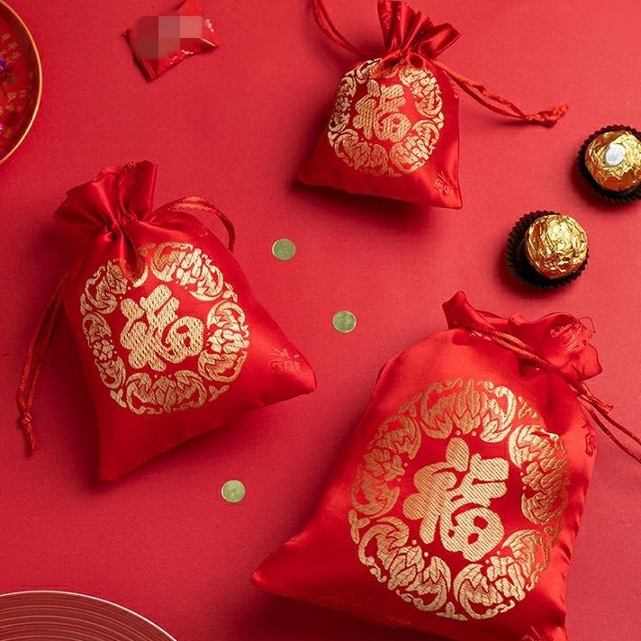 Túi đựng quà tặng/ trang sức màu đỏ phong cách Trung Hoa độc đáo thời trang