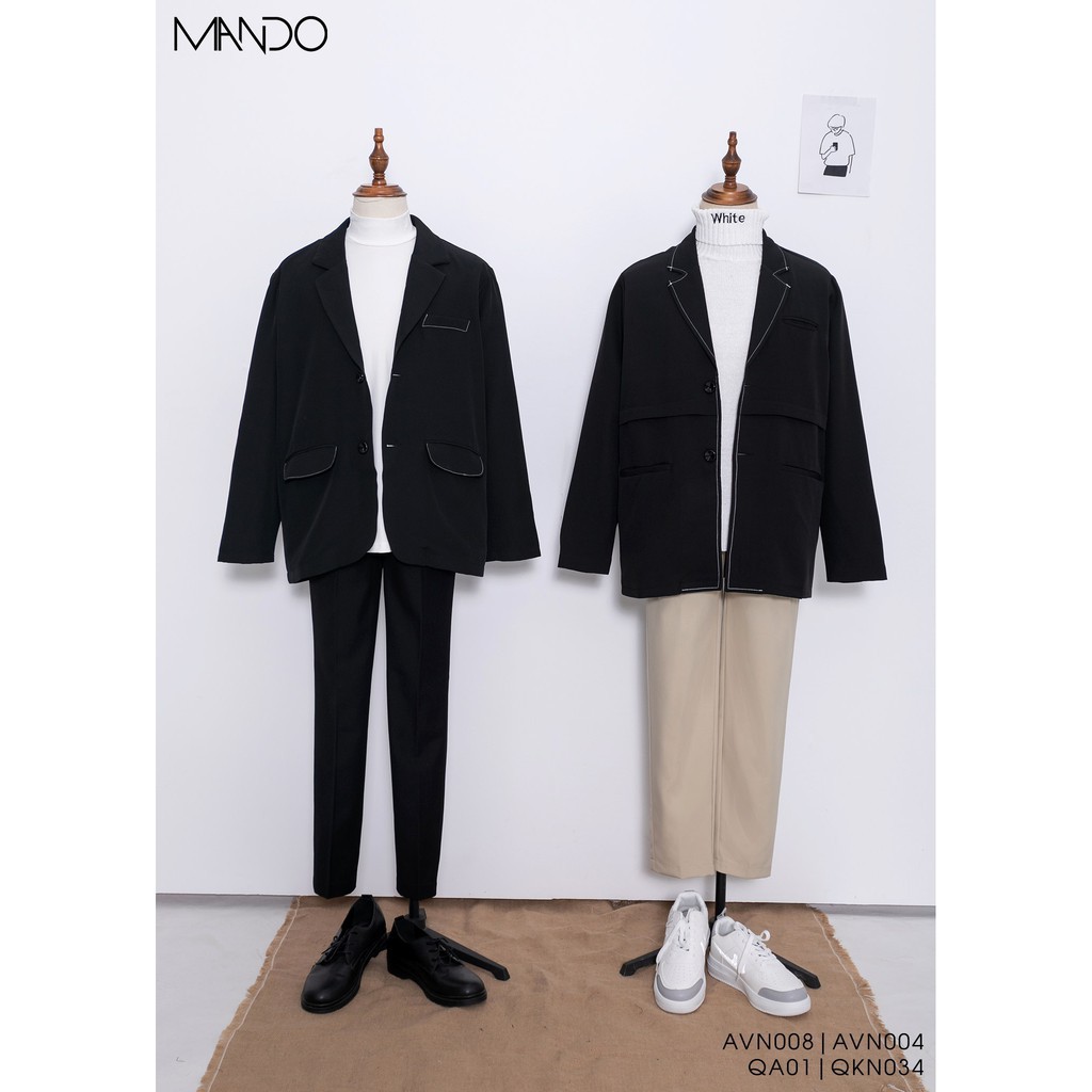 Áo Khoác Blazer/Vest Màu Đen Trơn, Diện Tết Phối Nỉ 3 Phân Phong Cách Hàn Quốc Thời Trang ManDo - AVN008