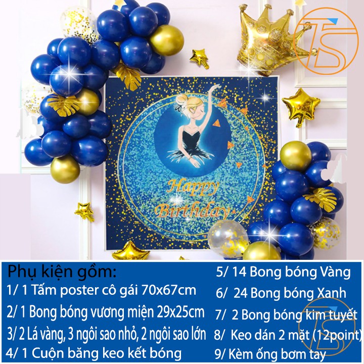 Set Trang Trí Sinh Nhật, Thôi Nôi Poster Cho Bé Gái Kèm Ống Bơm Tay - Happy Birthday