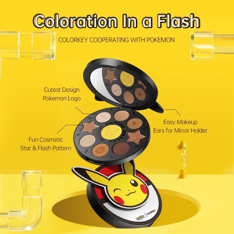 Bảng phấn mắt COLORKEY X Pokemon màu lì và ánh nhũ kết hợp trang điểm kháng nước lâu trôi 8g | BigBuy360 - bigbuy360.vn