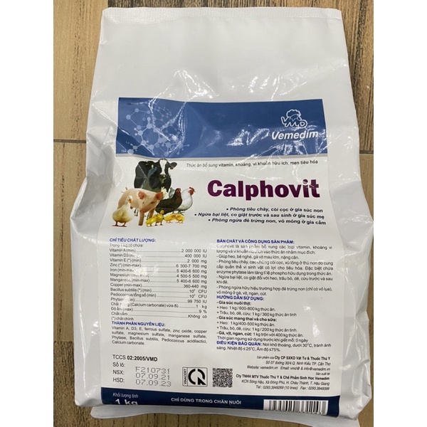 1kg CALPHOVIT bổ sung các loại vitamin, khoáng vi lượng và vi khuẩn hữu ích vào thức ăn cho heo lợn trâu bò gà