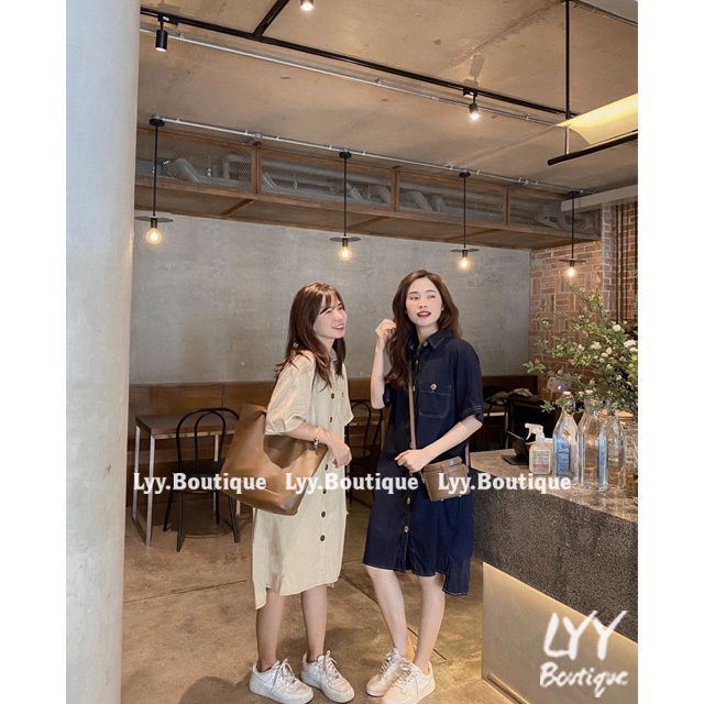 Váy sơ mi dáng ULZZANG đuôi tôm suông tay cộc chất đũi linen, Đầm sơmi viền chỉ nổi oversize LYY BOUTIQUE