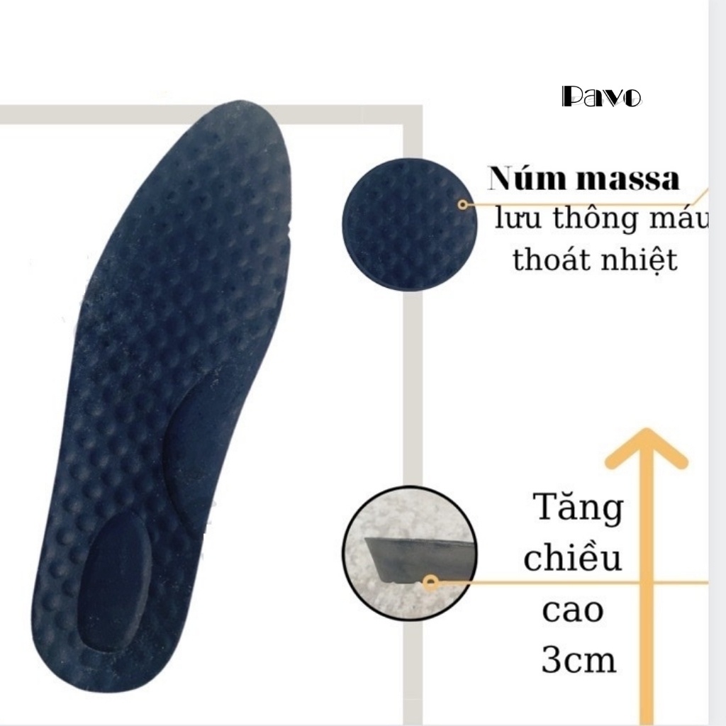 Lót giày tăng cao 3Cm mặt da chất liệu đế PU êm chân(1 Đôi)