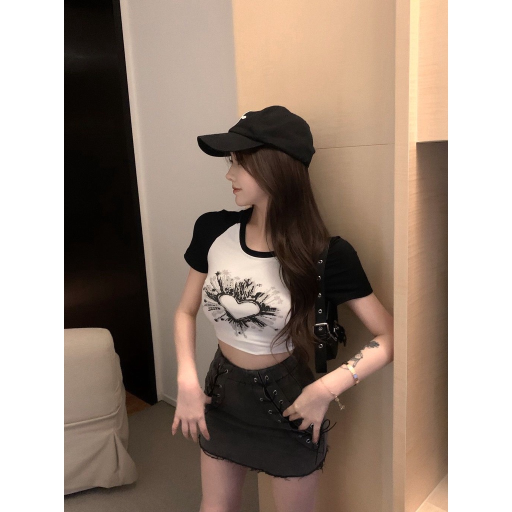 Áo Thun Raglan Tay Ngắn Dáng Ôm Màu Sắc Tương Phản Thời Trang Mùa Hè Cho Nữ