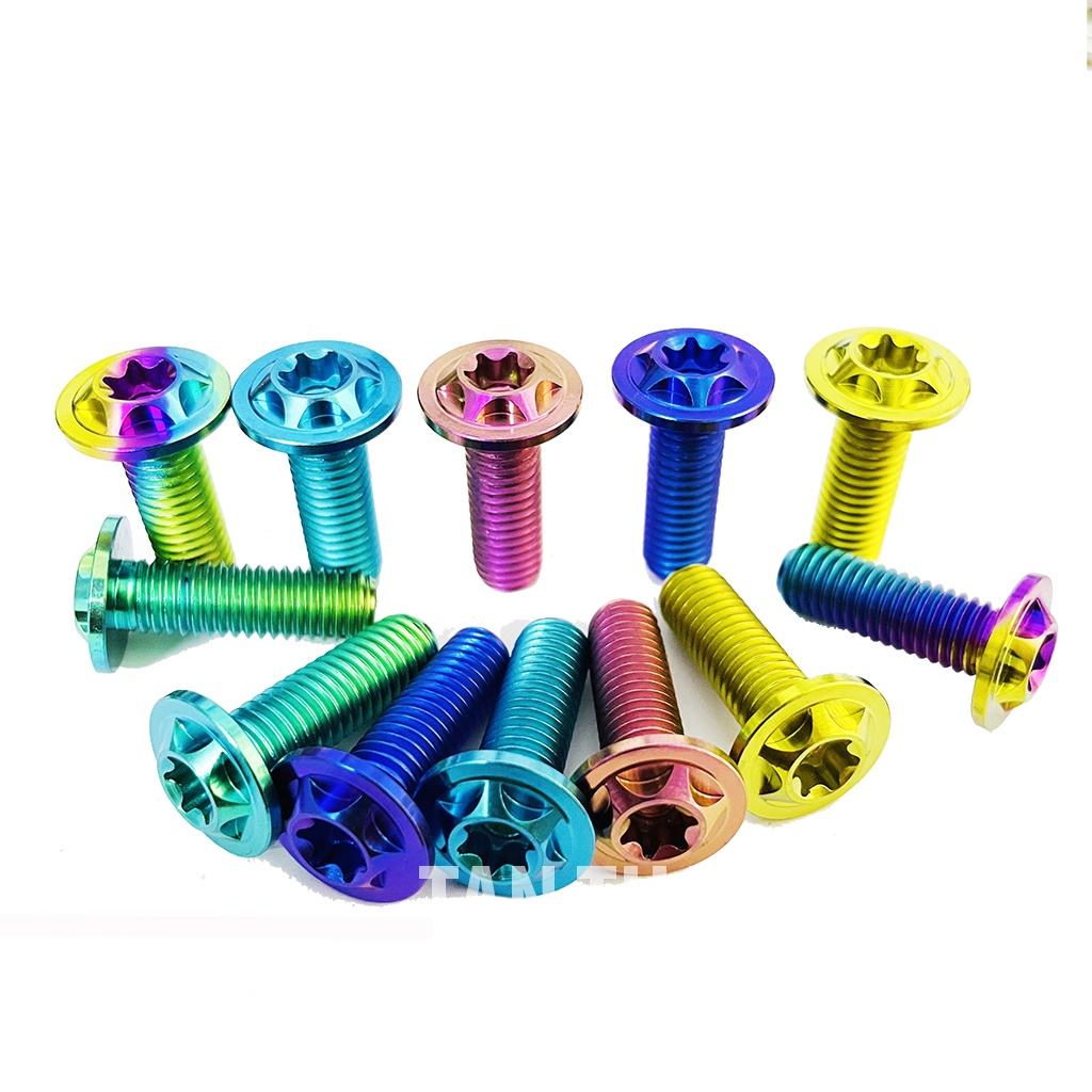 Ốc Đĩa Titan Gr5 8li25 Đầu Dù Mỏng Mẫu Sao Gắn Đĩa Sirius,Exciter135,Wave ....Màu Điện Phân Cao Cấp Chuẩn GR5 PTTT