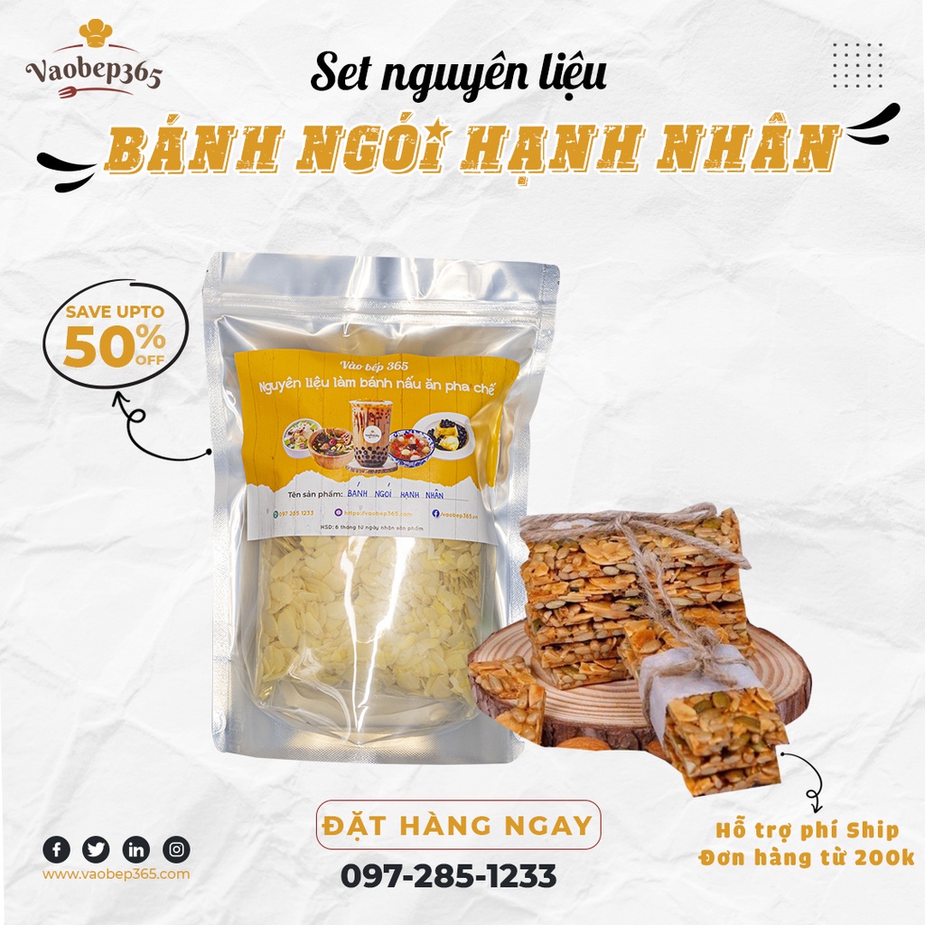 Set Nguyên Liệu Bánh Ngói Hạnh Nhân giòn rụm, bùi béo, thơm ngon 500gr Vaobep365