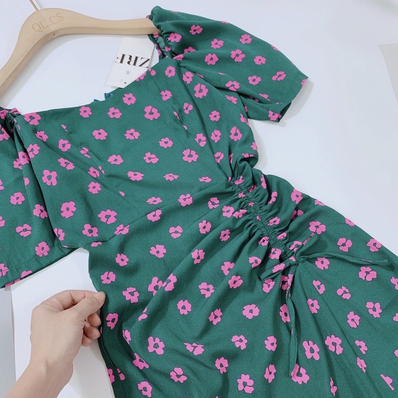 [Mã FAGREEN1505 giảm tới 30K đơn 99K] VN93 - VÁY HOA XANH DÚM EO XÒE NỮ | BigBuy360 - bigbuy360.vn