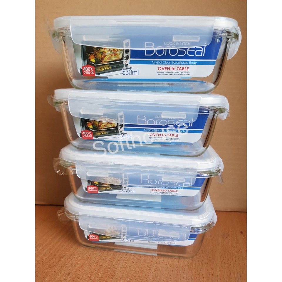 Hộp thố thủy tinh lock and lock 500ml, 530ml LLG426 mang canh chống tràn dùng trong lò vi sóng, máy rửa bát