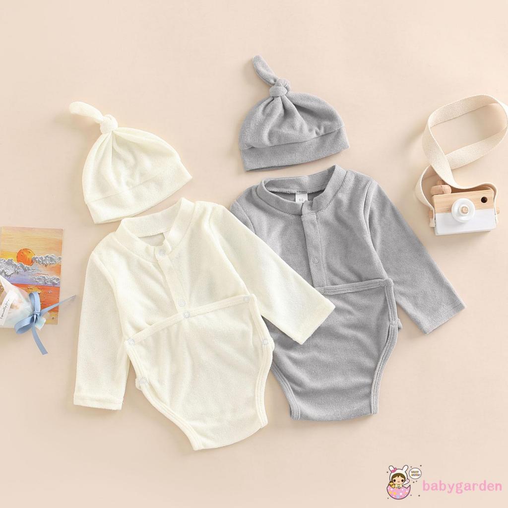 Bộ Áo Liền Quần Tay Dài Cổ Tròn Cài Nút Màu Sắc Đơn Giản Thời Trang Cho Bé Sơ Sinh