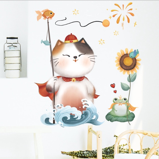 Decal trang trí tường -Thần mèo và hoàng tử ếch